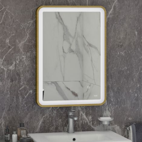 RAK Art Brushed Gold 500mm x 700mm Soft Illuminated LED Mirror - RAKARTSFBG5001