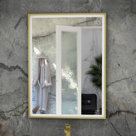 RAK Art Brushed Gold 500mm x 700mm Square LED Mirror - RAKARTSQBG5001