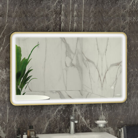 RAK Art Brushed Gold 600mm x 1000mm Soft Illuminated LED Mirror - RAKARTSFBG5003