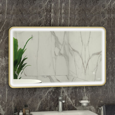 RAK Art Brushed Gold 600mm x 1200mm Soft Illuminated LED Mirror - RAKARTSFBG5004
