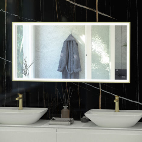 RAK Art Brushed Gold 600mm x 1200mm Square LED Mirror - RAKARTSQBG5004