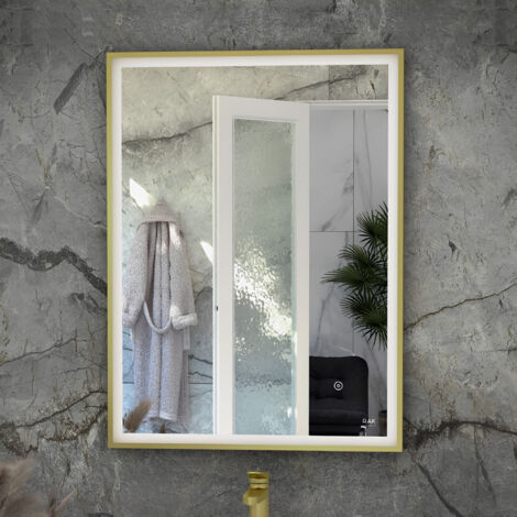 RAK Art Brushed Gold 600mm x 800mm Square LED Mirror - RAKARTSQBG5002