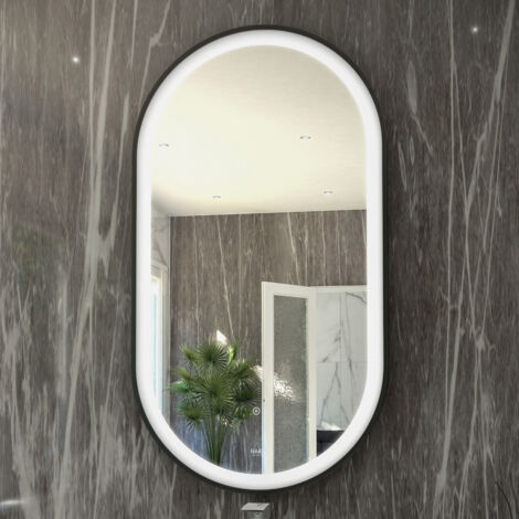RAK Art Matt Black 450mm x 1000mm Oval LED Mirror - RAKARTOVMB5001