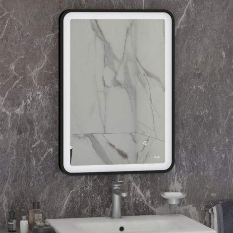 RAK Art Matt Black 500mm x 700mm Soft Illuminated LED Mirror - RAKARTSFMB5001