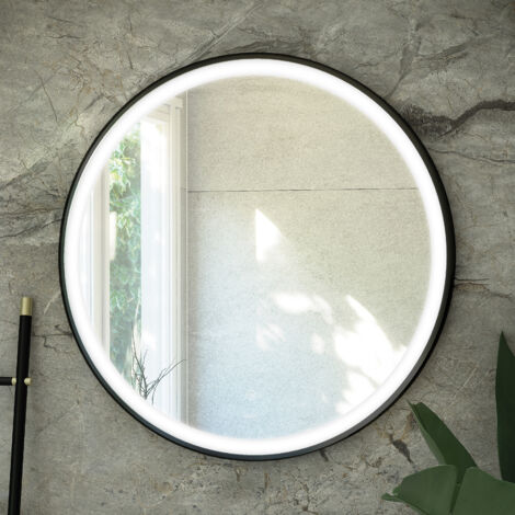 RAK Art Matt Black 800mm x 800mm Round Illuminated LED Mirror - RAKARTRNMB5002