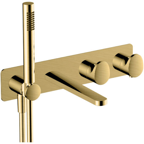 RAK Brushed Gold Horizontal Concealed Thermostatic Dual Control Shower Valve with Handset and Bath Spout - RAKITA3306G