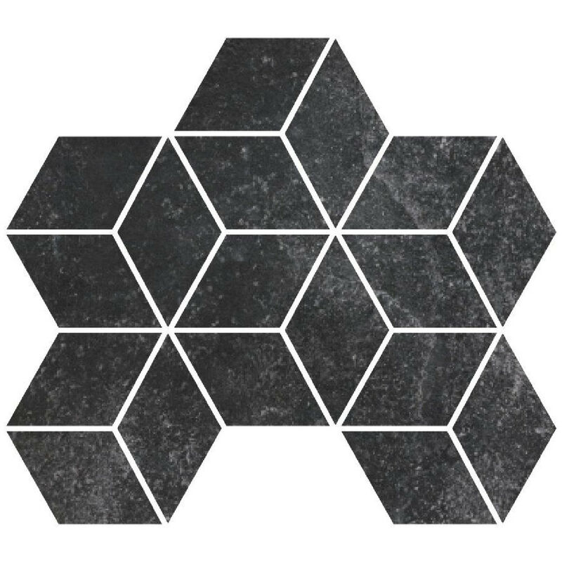 Rak Fashion Stone Black Matt 25.5cm x 29.5cm Rhomboid Porcelain Mosaic Tile - AGWZZFNSEBLK005497 - Black