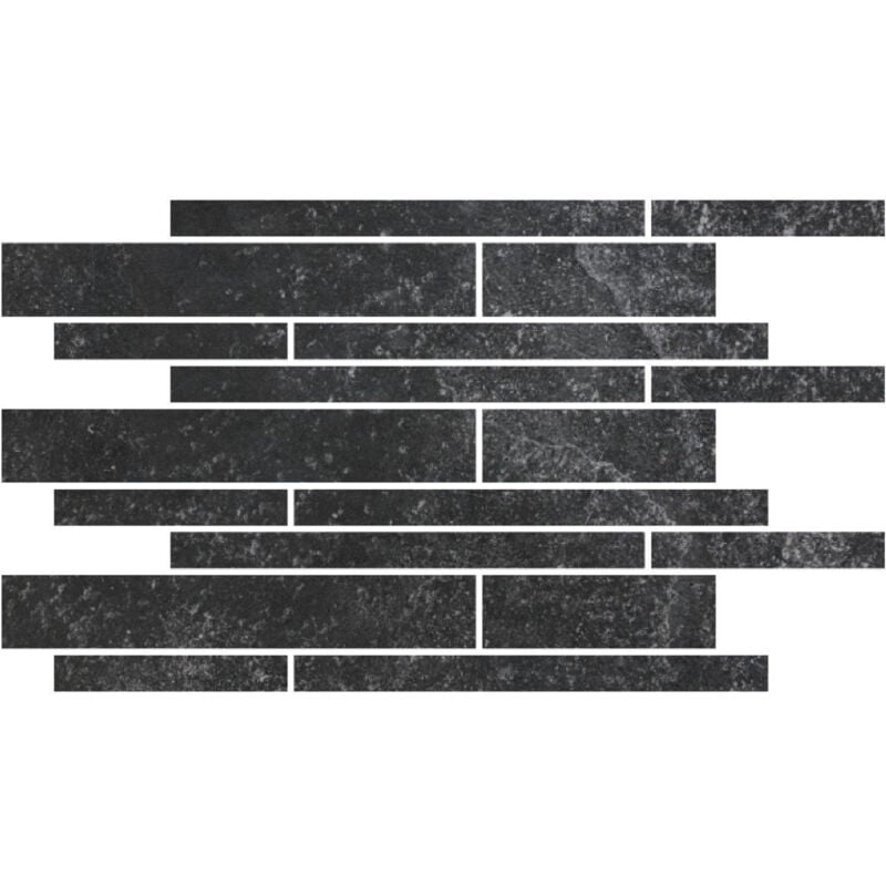 Rak Fashion Stone Black Matt 30cm x 60cm Thin Muretto Porcelain Mosaic Tile - AGMZZFNSEBLK005641 - Black