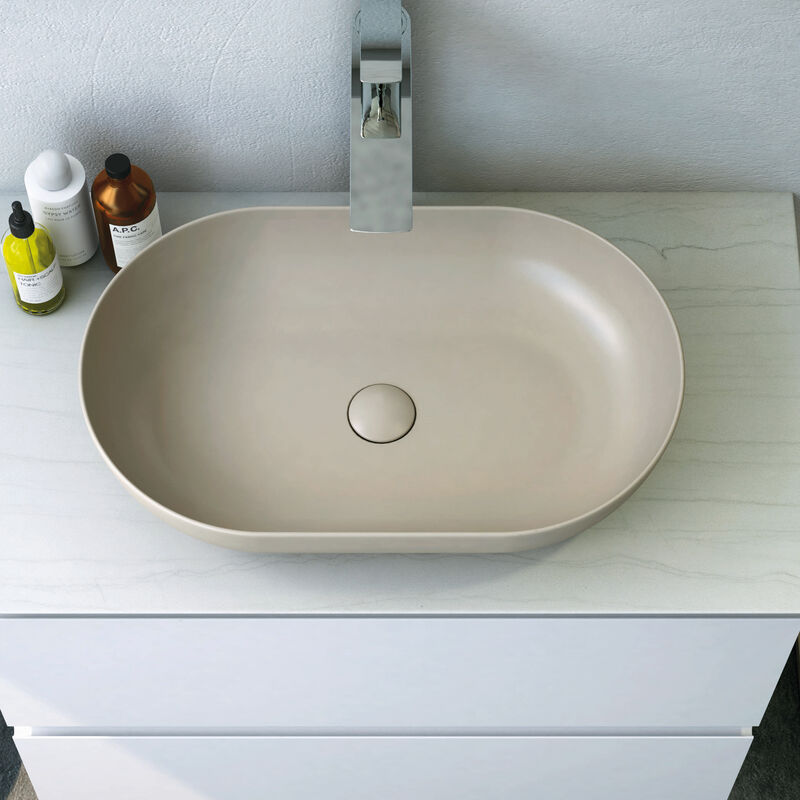 RAK Feeling Oval Countertop Wash Basin 550mm Wide - Matt Cappuccino