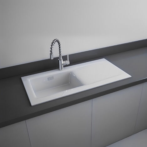 RAK Gourmet Dream 2 Ceramic Kitchen Sink 1.0 Bowl Reversible Drainer 1010mm L x 510mm W White