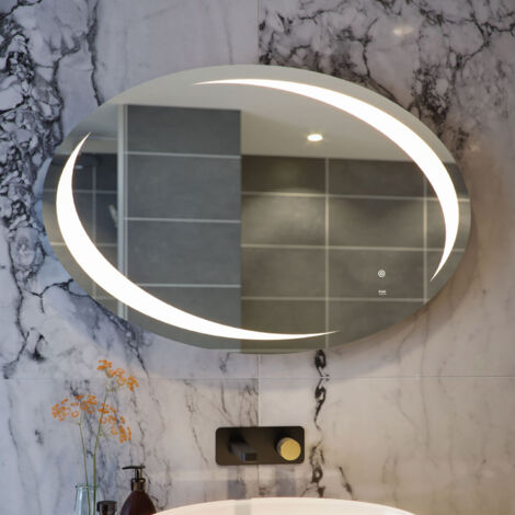 RAK Hades 900mm x 600mm Oval Illuminated LED Mirror with Demister and Touch Sensor - RAKHAD5001