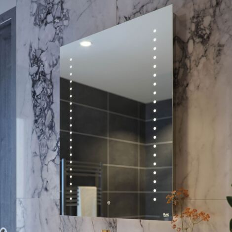 RAK Hestia LED Portrait Mirror with Switch and Demister Pad 800mm H x 600mm W Illuminated