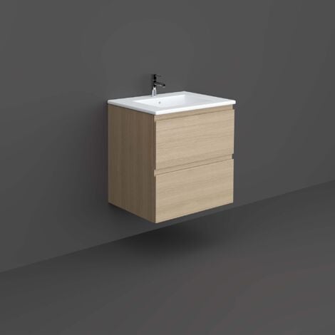 RAK Joy Wall Hung Vanity Unit with Basin 600mm Wide - Scandinavian Oak