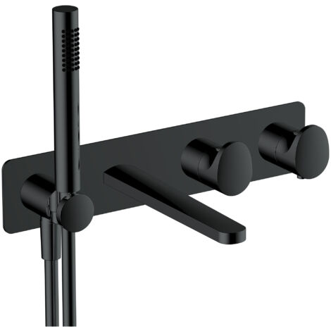 RAK Matt Black Horizontal Concealed Thermostatic Dual Control Shower Valve with Handset and Bath Spout - RAKITA3306B
