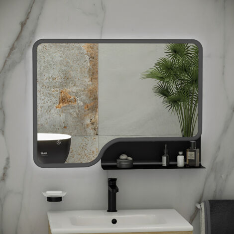 RAK Ornate Matt Black 600mm x 1000mm Illuminated LED Mirror - RAKORNMB5002