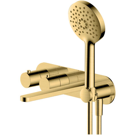 RAK Petit Round Brushed Gold Wall Mounted Concealed Thermostatic Bath Shower Mixer Tap - RAKPER3306G