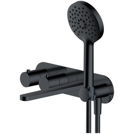 RAK Petit Round Matt Black Wall Mounted Concealed Thermostatic Bath Shower Mixer Tap - RAKPER3306B