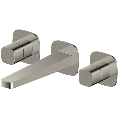 RAK Petit Square Brushed Nickel Wall Mounted 3 Tap Hole Basin Mixer Tap - RAKPES3010N