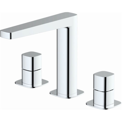 RAK Petit Square Chrome Deck Mounted 3 Tap Hole Basin Mixer Tap - RAKPES3011C