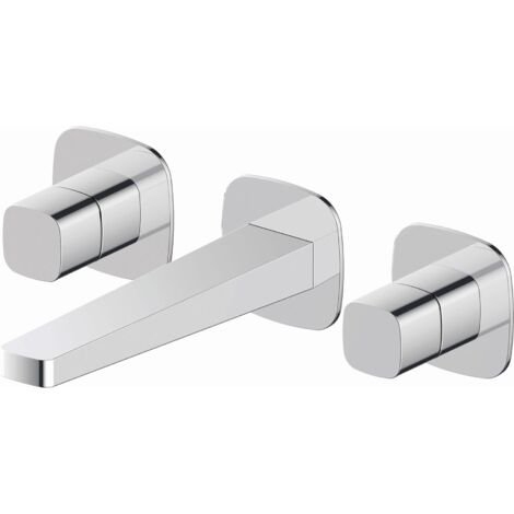 RAK Petit Square Chrome Wall Mounted 3 Tap Hole Basin Mixer Tap - RAKPES3010C