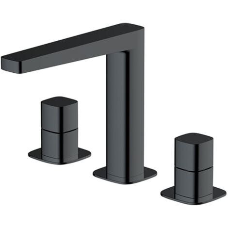 RAK Petit Square Matt Black Deck Mounted 3 Tap Hole Basin Mixer Tap - RAKPES3011B