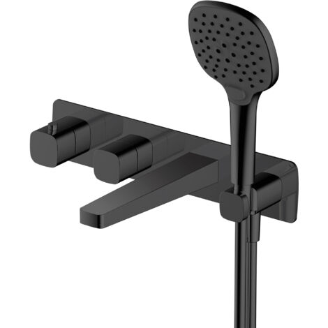 RAK Petit Square Matt Black Wall Mounted Concealed Thermostatic Bath Shower Mixer Tap - RAKPES3306B