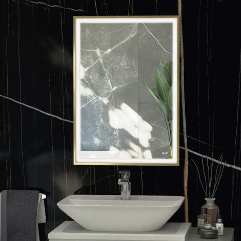 RAK Picture Brushed Gold 500mm x 700mm Square Illuminated LED Mirror - RAKPICSQBG5001