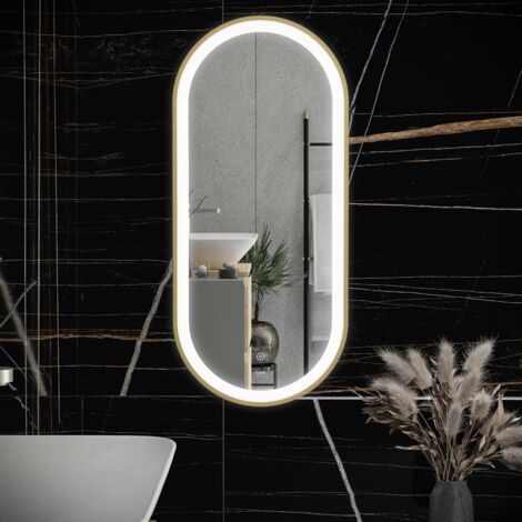 RAK Picture Brushed Gold 550mm x 1000mm Oval Illuminated LED Mirror - RAKPICOVBG5002