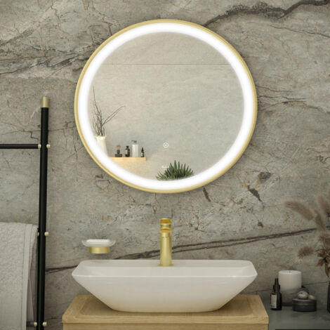 RAK Picture Brushed Gold 600mm x 600mm Round Illuminated LED Mirror - RAKPICRNBG5001