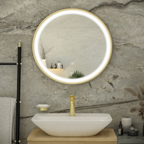 RAK Picture Brushed Gold 800mm x 800mm Round Illuminated LED Mirror - RAKPICRNBG5002