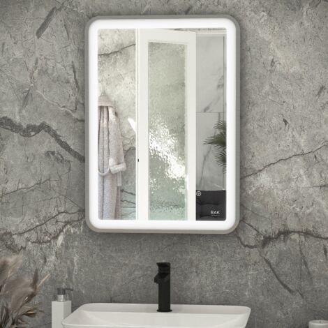 RAK Picture Brushed Nickel 500mm x 700mm Soft LED Mirror - RAKPICSFBN5001