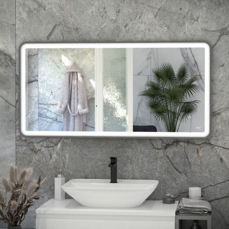 RAK Picture Brushed Nickel 600mm x 1000mm Soft LED Mirror - RAKPICSFBN5003
