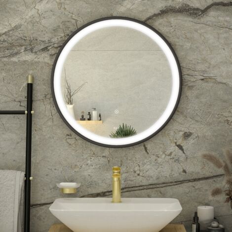 RAK Picture Matt Black 600mm x 600mm Round Illuminated LED Mirror - RAKPICRNMB5001