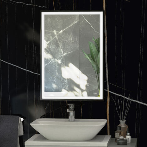 RAK Picture Matt Black 600mm x 800mm Square Illuminated LED Mirror - RAKPICSQMB5002