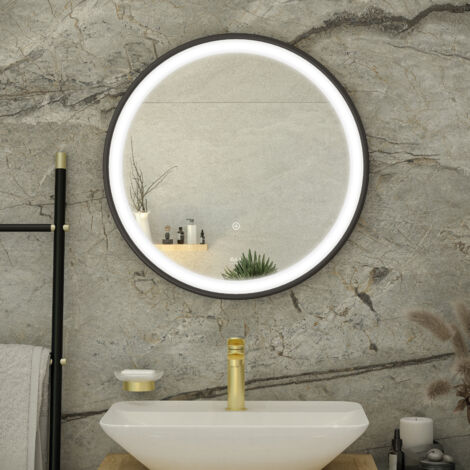 RAK Picture Matt Black 800mm x 800mm Round Illuminated LED Mirror - RAKPICRNMB5002