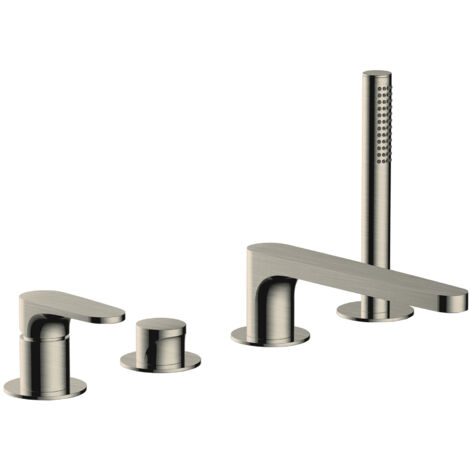 RAK Portofino Brushed Nickel Deck Mounted 4 Tap Hole Bath Shower Mixer Tap - RAKPOR3013N