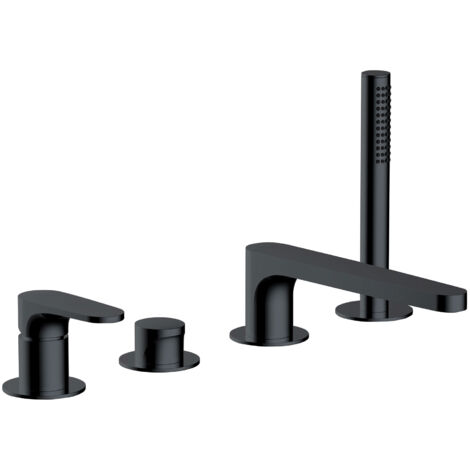 RAK Portofino Matt Black Deck Mounted 4 Tap Hole Bath Shower Mixer Tap - RAKPOR3013B