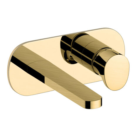 RAK Positano Wall Mounted Basin Mixer Tap with Back Plate - Brushed Gold