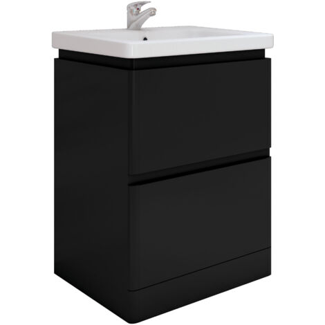 RAK Resort Floor Standing 2-Drawer Vanity Unit with Basin 650mm Wide - Matt Black