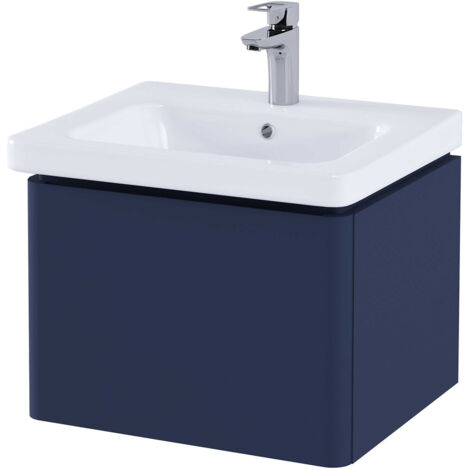 RAK Resort Matt Denim Blue 500mm Wall Hung Single Drawer Vanity Unit - RAKRSTWBU50604