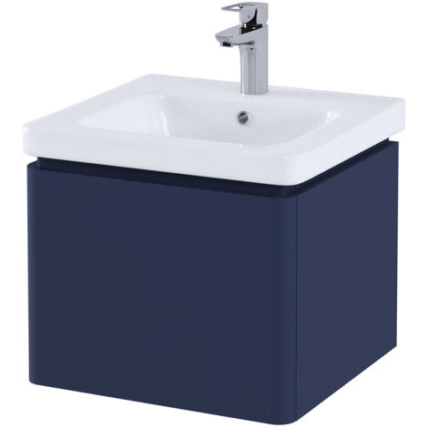 RAK Resort Matt Denim Blue 550mm Wall Hung Single Drawer Vanity Unit - RAKRSTWBU55604