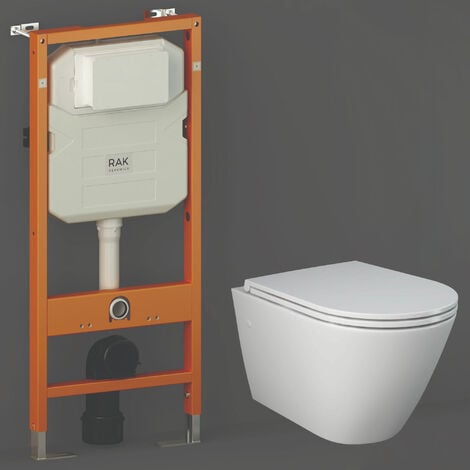 RAK Resort Rimless Wall Hung Pan with Ecofix 1140mm Toilet Frame - Slim Sandwich Soft Close Seat