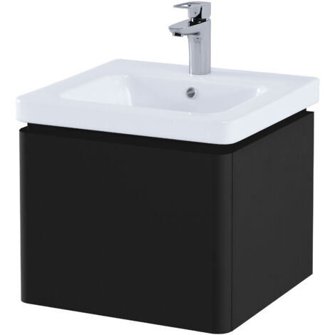 RAK Resort Wall Hung 1-Drawer Vanity Unit with Basin 500mm Wide - Matt Black