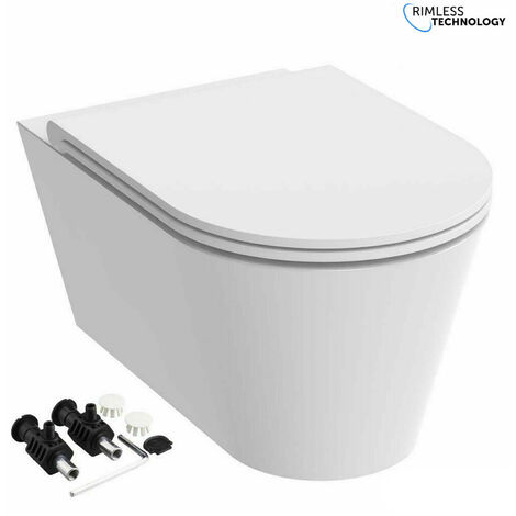 main image of "RAK Rimless Resort Wall Hung WC Toilet Pan With SLIMLINE SANDWICH Seat & Fixings"