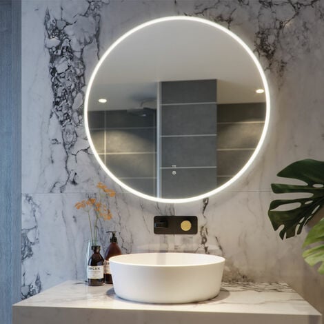 RAK Scorpio LED Round Mirror with Switch and Demister Pad 800mm H x 800mm W Illuminated