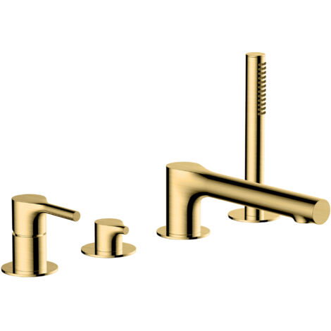 RAK Sorrento Brushed Gold Deck Mounted 4 Tap Hole Bath Shower Mixer Tap - RAKSOR3013G