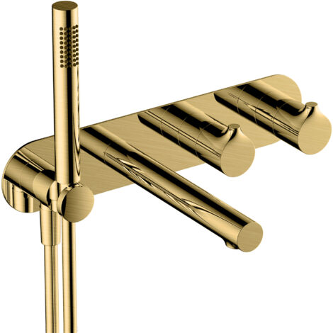 RAK Sorrento Brushed Gold Horizontal Concealed Thermostatic Dual Control Shower Valve with Handset and Bath Spout - RAKSOR3306G