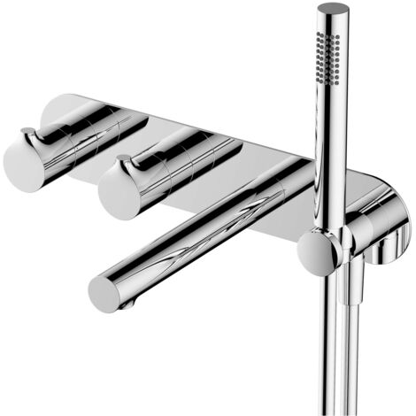 RAK Sorrento Chrome Horizontal Concealed Thermostatic Dual Control Shower Valve with Handset and Bath Spout - RAKSOR3306C