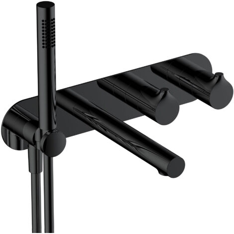 RAK Sorrento Matt Black Horizontal Concealed Thermostatic Dual Control Shower Valve with Handset and Bath Spout - RAKSOR3306B