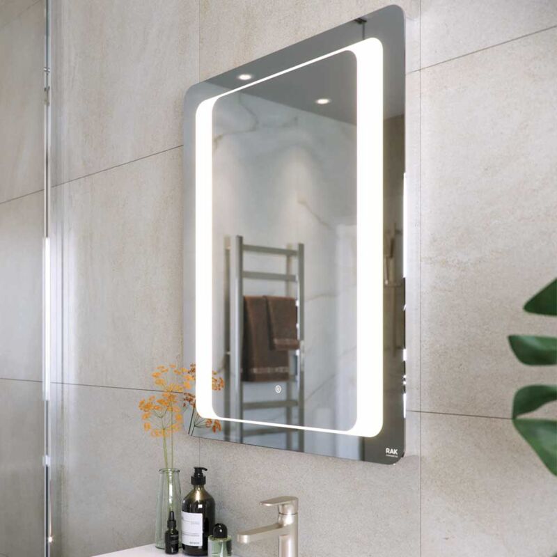 RAK Tanzanite LED Portrait Mirror with Switch and Demister Pad 800mm H x 600mm W Illuminated